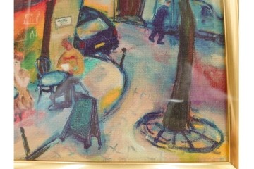 真作　山岡康子　「6月のカフェ」　7/150　パリの風景を描いたジクレー版画　(R-84789)