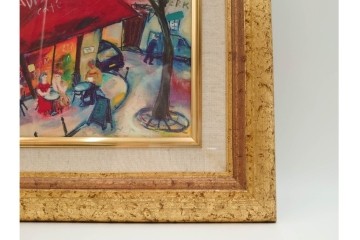 真作　山岡康子　「6月のカフェ」　7/150　パリの風景を描いたジクレー版画　(R-84789)