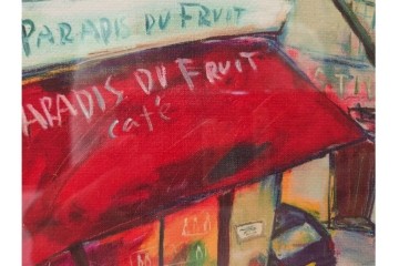 真作　山岡康子　「6月のカフェ」　7/150　パリの風景を描いたジクレー版画　(R-84789)