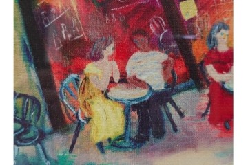 真作　山岡康子　「6月のカフェ」　7/150　パリの風景を描いたジクレー版画　(R-84789)