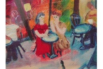 真作　山岡康子　「6月のカフェ」　7/150　パリの風景を描いたジクレー版画　(R-84789)