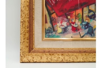 真作　山岡康子　「6月のカフェ」　7/150　パリの風景を描いたジクレー版画　(R-84789)