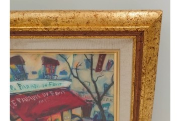 真作　山岡康子　「6月のカフェ」　7/150　パリの風景を描いたジクレー版画　(R-84789)