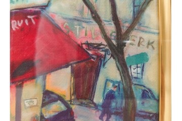 真作　山岡康子　「6月のカフェ」　7/150　パリの風景を描いたジクレー版画　(R-84789)