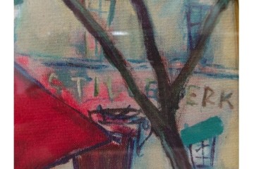 真作　山岡康子　「6月のカフェ」　7/150　パリの風景を描いたジクレー版画　(R-84789)