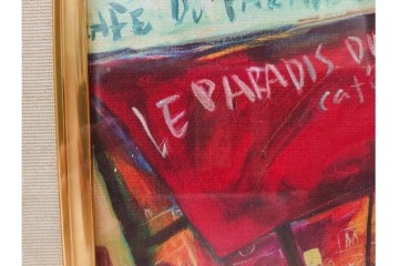 真作　山岡康子　「6月のカフェ」　7/150　パリの風景を描いたジクレー版画　(R-84789)