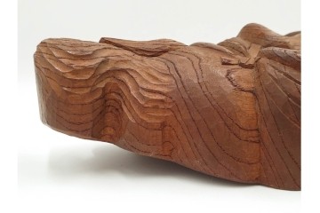 芳雲作　欅(ケヤキ)材　年輪をいかした木彫の翁面　(R-084792)　