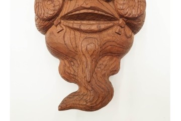 芳雲作　欅(ケヤキ)材　年輪をいかした木彫の翁面　(R-084792)　