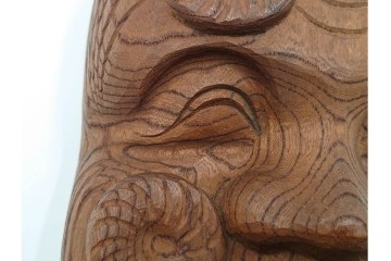 芳雲作　欅(ケヤキ)材　年輪をいかした木彫の翁面　(R-084792)　