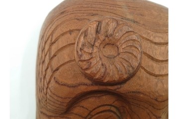 芳雲作　欅(ケヤキ)材　年輪をいかした木彫の翁面　(R-084792)　