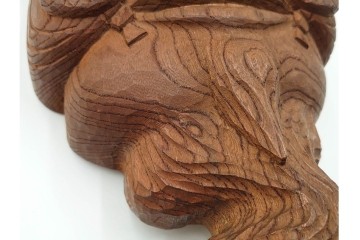 芳雲作　欅(ケヤキ)材　年輪をいかした木彫の翁面　(R-084792)　