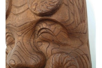 芳雲作　欅(ケヤキ)材　年輪をいかした木彫の翁面　(R-084792)　