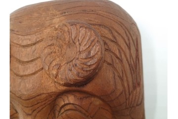 芳雲作　欅(ケヤキ)材　年輪をいかした木彫の翁面　(R-084792)　