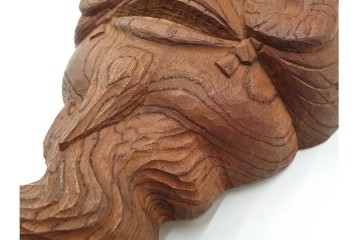 芳雲作　欅(ケヤキ)材　年輪をいかした木彫の翁面　(R-084792)　