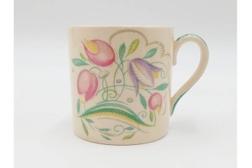 イギリスビンテージ　Susie Cooper(スージークーパー)　グレイリーフ　ドレスデンスプレイ　プランタン　カクタス　アカデミーパターン(チューリップ)　テーブルに華やかさと温かみを添えるカップ&ソーサー4客・プレート5枚セット　(R-084795)