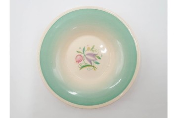 イギリスビンテージ　Susie Cooper(スージークーパー)　グレイリーフ　ドレスデンスプレイ　プランタン　カクタス　アカデミーパターン(チューリップ)　テーブルに華やかさと温かみを添えるカップ&ソーサー4客・プレート5枚セット　(R-084795)