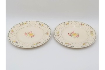 イギリスビンテージ　Susie Cooper(スージークーパー)　グレイリーフ　ドレスデンスプレイ　プランタン　カクタス　アカデミーパターン(チューリップ)　テーブルに華やかさと温かみを添えるカップ&ソーサー4客・プレート5枚セット　(R-084795)