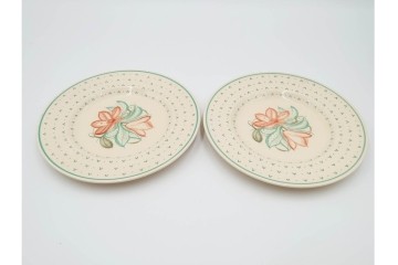 イギリスビンテージ　Susie Cooper(スージークーパー)　グレイリーフ　ドレスデンスプレイ　プランタン　カクタス　アカデミーパターン(チューリップ)　テーブルに華やかさと温かみを添えるカップ&ソーサー4客・プレート5枚セット　(R-084795)