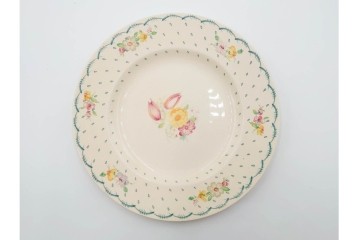 イギリスビンテージ　Susie Cooper(スージークーパー)　グレイリーフ　ドレスデンスプレイ　プランタン　カクタス　アカデミーパターン(チューリップ)　テーブルに華やかさと温かみを添えるカップ&ソーサー4客・プレート5枚セット　(R-084795)