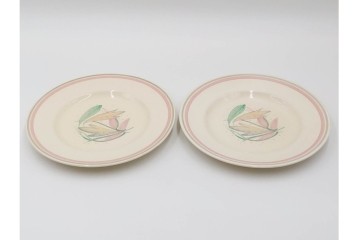 イギリスヴィンテージ　Susie Cooper(スージークーパー)　ロングリーフ　上品で可愛らしいカップ&ソーサー2客・クリーマー・プレート4枚セット　(R-084796)