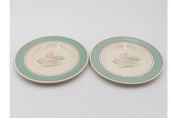 イギリスヴィンテージ　Susie Cooper(スージークーパー)　ロングリーフ　上品で可愛らしいカップ&ソーサー2客・クリーマー・プレート4枚セット　(R-084796)