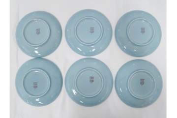 アメリカ　USA　ヴィンテージ　Russel Wright(ラッセル・ライト)　水色　爽やかな色合いが目を引くカップ&ソーサー6客・プレート7枚セット　(R-084797)　