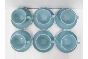 アメリカ　USA　ヴィンテージ　Russel Wright(ラッセル・ライト)　水色　爽やかな色合いが目を引くカップ&ソーサー6客・プレート7枚セット　(R-084797)　