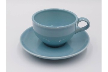 アメリカ　USA　ヴィンテージ　Russel Wright(ラッセル・ライト)　水色　爽やかな色合いが目を引くカップ&ソーサー6客・プレート7枚セット　(R-084797)　