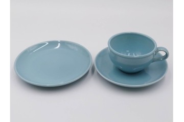 アメリカ　USA　ヴィンテージ　Russel Wright(ラッセル・ライト)　水色　爽やかな色合いが目を引くカップ&ソーサー6客・プレート7枚セット　(R-084797)　