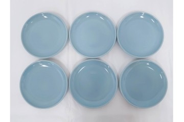 アメリカ　USA　ヴィンテージ　Russel Wright(ラッセル・ライト)　水色　爽やかな色合いが目を引くカップ&ソーサー6客・プレート7枚セット　(R-084797)　