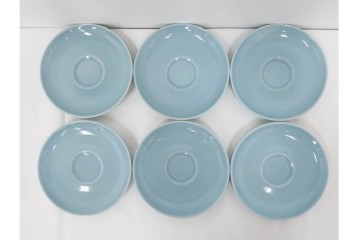 アメリカ　USA　ヴィンテージ　Russel Wright(ラッセル・ライト)　水色　爽やかな色合いが目を引くカップ&ソーサー6客・プレート7枚セット　(R-084797)　