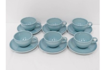 アメリカ　USA　ヴィンテージ　Russel Wright(ラッセル・ライト)　水色　爽やかな色合いが目を引くカップ&ソーサー6客・プレート7枚セット　(R-084797)　