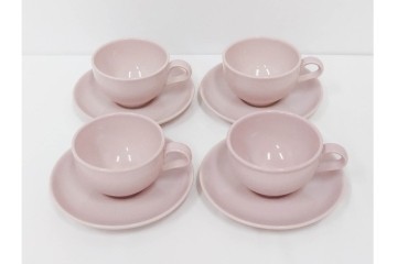 アメリカ　USA　ヴィンテージ　Russel Wright(ラッセル・ライト)　ブラウン　茶色　ピンク　温かみを感じるカップ&ソーサー5客・プレート3枚セット　(R-084798)　