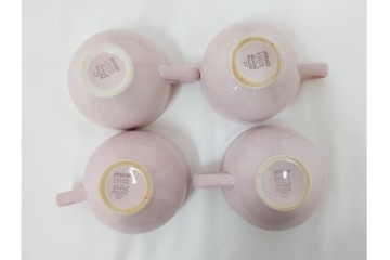 アメリカ　USA　ヴィンテージ　Russel Wright(ラッセル・ライト)　ブラウン　茶色　ピンク　温かみを感じるカップ&ソーサー5客・プレート3枚セット　(R-084798)　