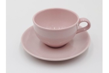 アメリカ　USA　ヴィンテージ　Russel Wright(ラッセル・ライト)　ブラウン　茶色　ピンク　温かみを感じるカップ&ソーサー5客・プレート3枚セット　(R-084798)　