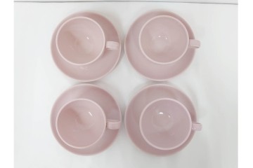 アメリカ　USA　ヴィンテージ　Russel Wright(ラッセル・ライト)　ブラウン　茶色　ピンク　温かみを感じるカップ&ソーサー5客・プレート3枚セット　(R-084798)　
