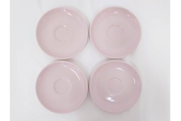 アメリカ　USA　ヴィンテージ　Russel Wright(ラッセル・ライト)　ブラウン　茶色　ピンク　温かみを感じるカップ&ソーサー5客・プレート3枚セット　(R-084798)　