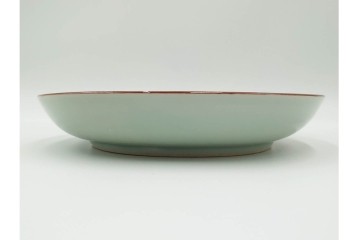 江戸期　古伊万里　青磁　色絵　約20cm　6.4寸　上品な絵付けが美しい中皿5枚セット　(R-084799)