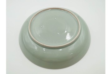 江戸期　古伊万里　青磁　色絵　約20cm　6.4寸　上品な絵付けが美しい中皿5枚セット　(R-084799)