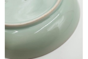 江戸期　古伊万里　青磁　色絵　約20cm　6.4寸　上品な絵付けが美しい中皿5枚セット　(R-084799)