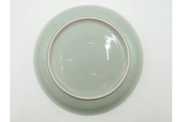 江戸期　古伊万里　青磁　色絵　約20cm　6.4寸　上品な絵付けが美しい中皿5枚セット　(R-084799)