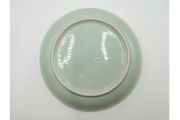 江戸期　古伊万里　青磁　色絵　約20cm　6.4寸　上品な絵付けが美しい中皿5枚セット　(R-084799)