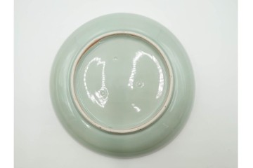 江戸期　古伊万里　青磁　色絵　約20cm　6.4寸　上品な絵付けが美しい中皿5枚セット　(R-084799)