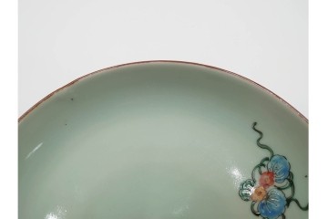 江戸期　古伊万里　青磁　色絵　約20cm　6.4寸　上品な絵付けが美しい中皿5枚セット　(R-084799)