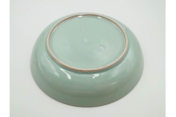 江戸期　古伊万里　青磁　色絵　約20cm　6.4寸　上品な絵付けが美しい中皿5枚セット　(R-084799)