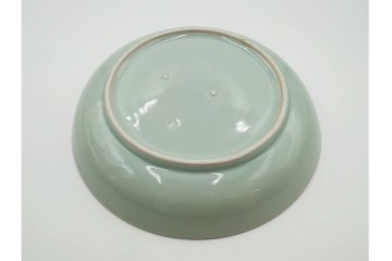 江戸期　古伊万里　青磁　色絵　約20cm　6.4寸　上品な絵付けが美しい中皿5枚セット　(R-084799)