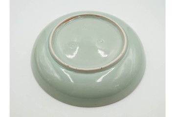 江戸期　古伊万里　青磁　色絵　約20cm　6.4寸　上品な絵付けが美しい中皿5枚セット　(R-084799)