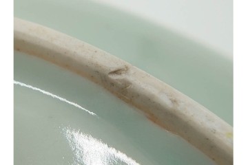 江戸期　古伊万里　青磁　色絵　約20cm　6.4寸　上品な絵付けが美しい中皿5枚セット　(R-084799)