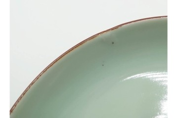 江戸期　古伊万里　青磁　色絵　約20cm　6.4寸　上品な絵付けが美しい中皿5枚セット　(R-084799)