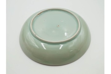 江戸期　古伊万里　青磁　色絵　約20cm　6.4寸　上品な絵付けが美しい中皿5枚セット　(R-084799)